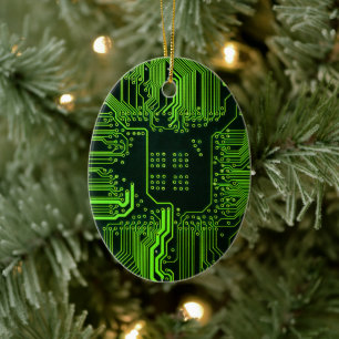 Cool Computer Circuit Board Green Ceramic Tree Decoration