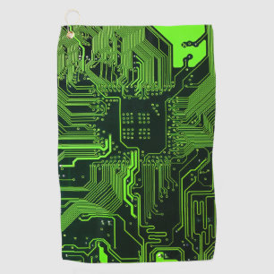 Cool Computer Circuit Board Green Golf Towel