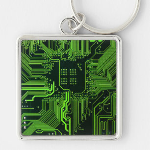 Cool Computer Circuit Board Green Key Ring