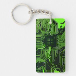 Cool Computer Circuit Board Green Key Ring