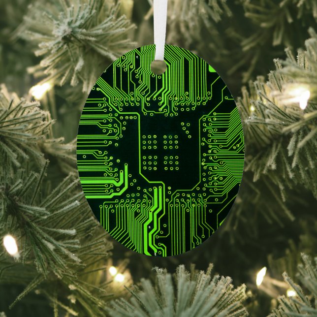Cool Computer Circuit Board - Green Metal Tree Decoration (Insitu)