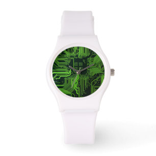 Cool Computer Circuit Board Green Watch