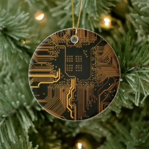 Cool Computer Circuit Board Orange Ceramic Tree Decoration