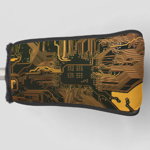 Cool Computer Circuit Board Orange Golf Head Cover