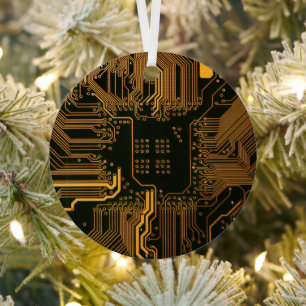 Cool Computer Circuit Board Orange Metal Tree Decoration