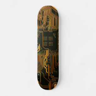 Cool Computer Circuit Board Orange Skateboard