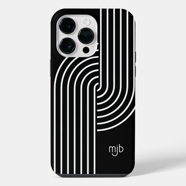Cool Concentric Arch Retro Modern with Monogram iPhone Case (Back)