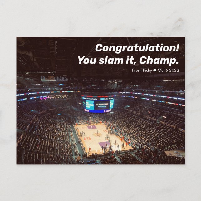 Cool congrats greeting postcard: slam it champ! 2 postcard (Front)