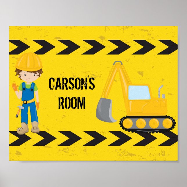 Cool Construction Excavator Custom Kids Room Poster (Front)