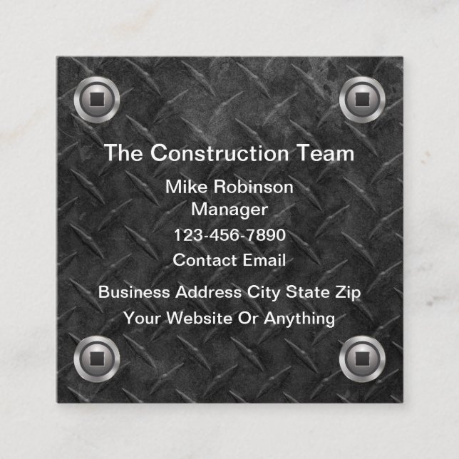 Cool Construction Faux Metal Background Square Business Card (Front)
