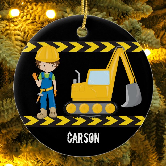 Cool Construction Vehicle Boy Personalised Kids Ceramic Tree Decoration (Creator Uploaded)