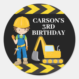 Cool Construction Vehicle Custom Kids Birthday Classic Round Sticker