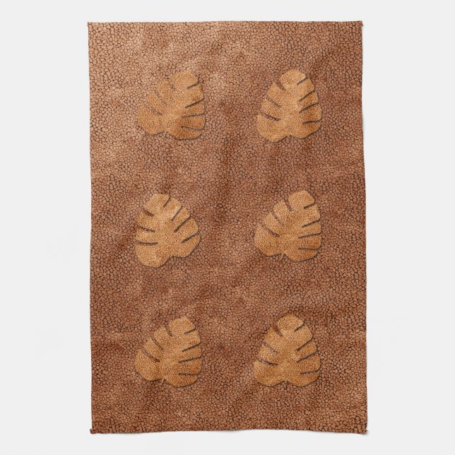 Cool Copper Texture Monstera Leaves Towel (Vertical)