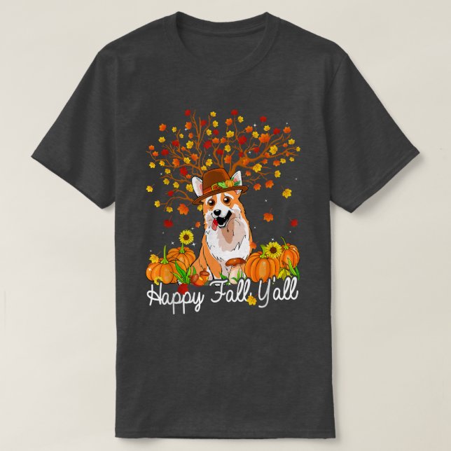 Cool Corgi Autumn Pumpkins Happy Fall Yall  T-Shirt (Design Front)