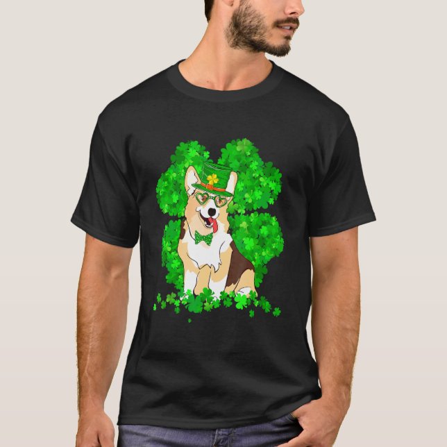 Cool Corgi Dog Irish Saint St Patrick Day T-Shirt (Front)