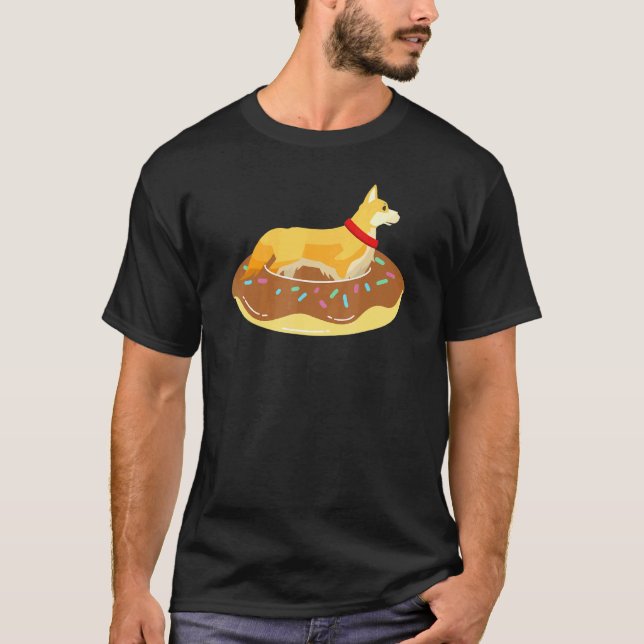 Cool Corgi Doughnut Pool Float On Dog Tee (Front)