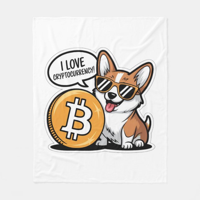 Cool Corgi Loves Cryptocurrency Fleece Blanket (Front)