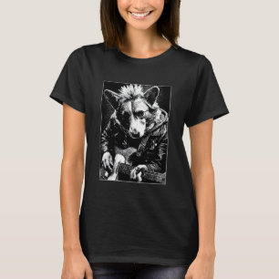 Cool Corgi with Guitar Rocker Dog Punk Grunge Aest T-Shirt