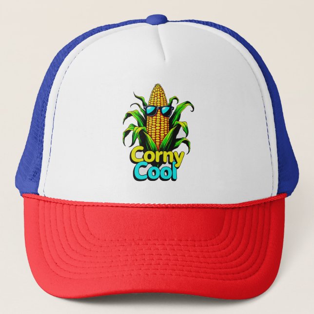 "Cool Corn T-Shirt: Fun & Stylish Graphic Tee  Trucker Hat (Front)