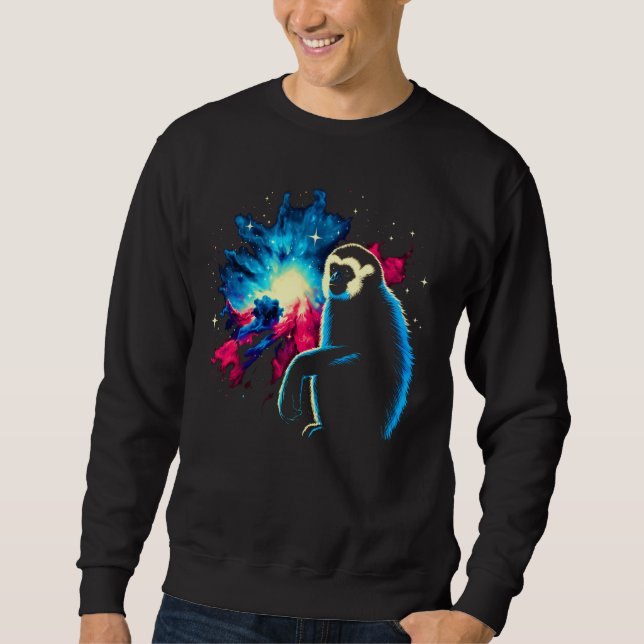 Cool Cosmic Gibbon Monkey Galaxy Graphic Space Art Sweatshirt (Front)