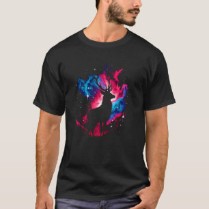 Cool Cosmic Red Deer Galaxy Graphic Space Art T-Shirt