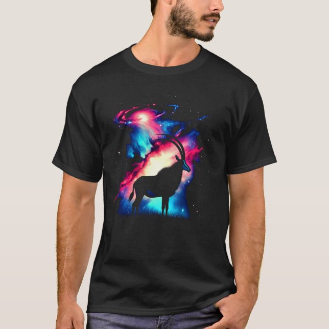 Cool Cosmic Sable Antelope Galaxy Graphic Space Ar T-Shirt (Front)