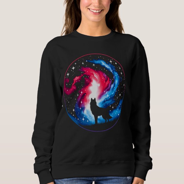 Cool Cosmic Wolf Galaxy Graphic Space Art Sweatshirt (Front)