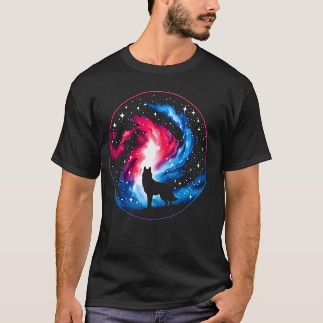 Cool Cosmic Wolf Galaxy Graphic Space Art T-Shirt (Front)