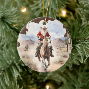 Cool Country Christmas Santa horse add message Ceramic Tree Decoration