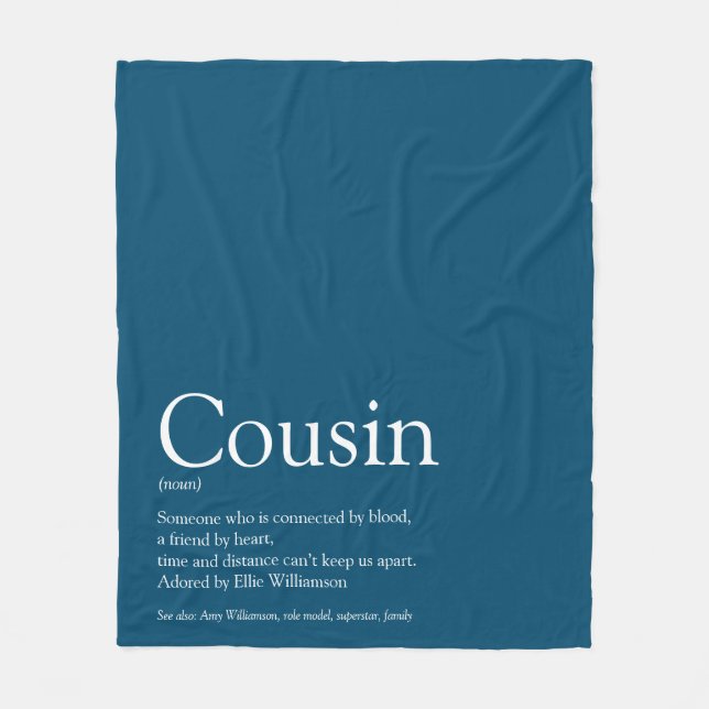 Cool Cousin Definition Modern Blue Fun Fleece Blanket (Front)
