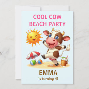 Cool Cow Beach Party Birthday Invitation   Summer 