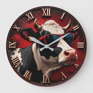 Cool Cow Funny Cow with Sunglasses Farmhouse Large Clock