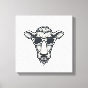 Cool Cow Sunglasses Vintage Engraving Vector Desig Canvas Print