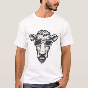 Cool Cow Sunglasses Vintage Engraving Vector Desig T-Shirt