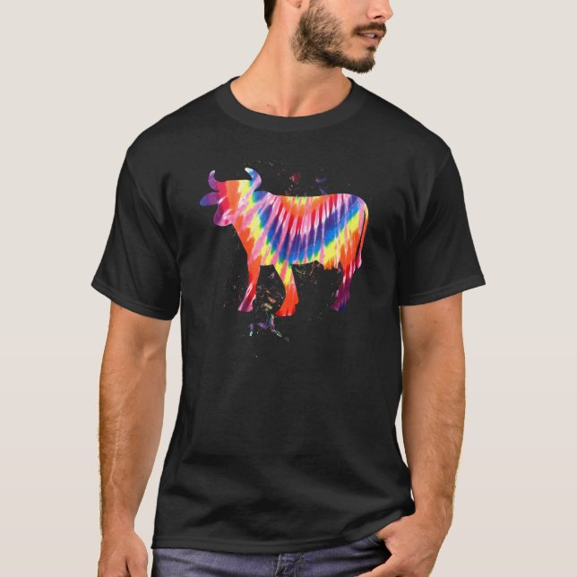Cool Cow Tie Dye Retro Effect T-Shirt (Front)