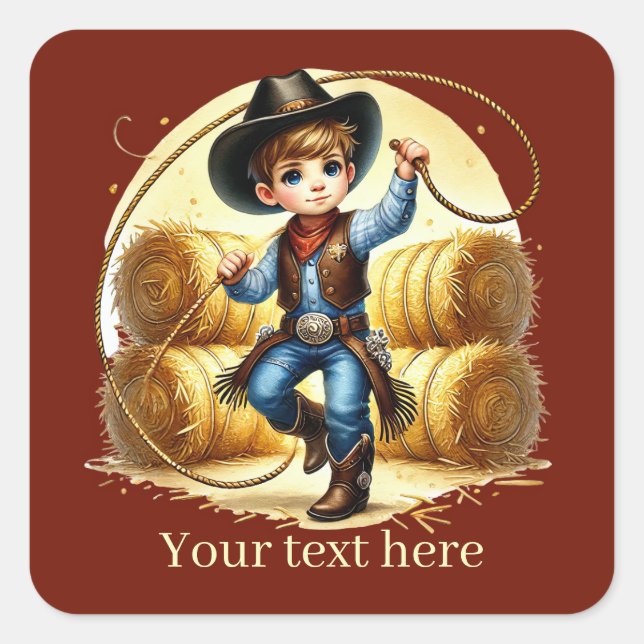 Cool Cowboy add text  Square Sticker (Front)