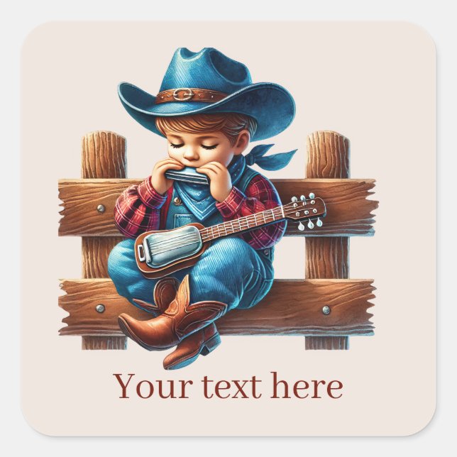 Cool Cowboy add text  Square Sticker (Front)