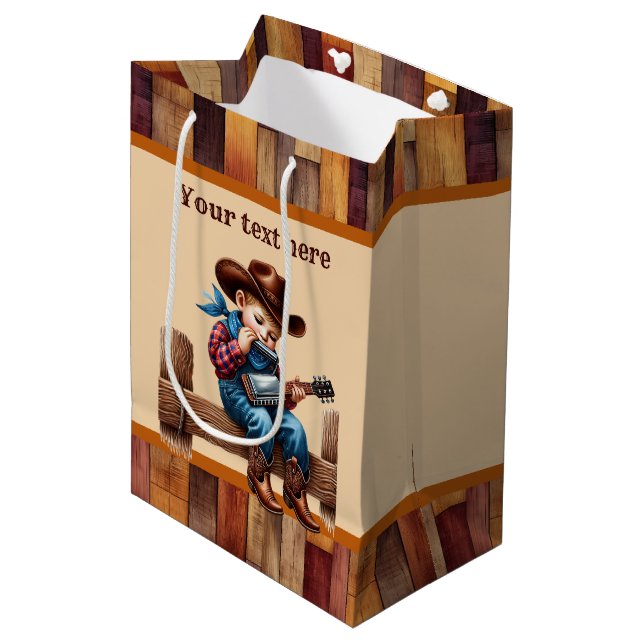 Cool cowboy boys Birthday party customisable  Medium Gift Bag (Front Angled)