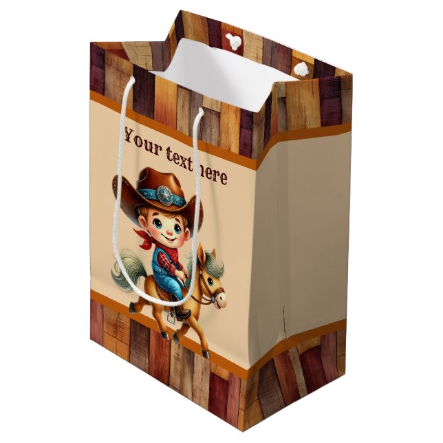 Cool cowboy boys Birthday party customisable  Medium Gift Bag (Front Angled)