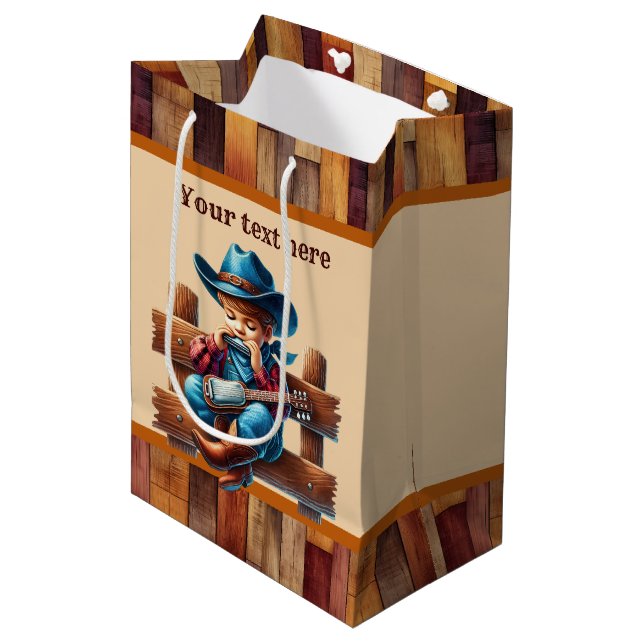 Cool cowboy boys Birthday party customisable  Medium Gift Bag (Front Angled)