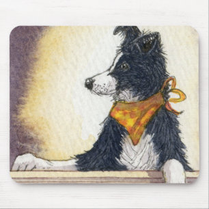 Cool cowboy collie carefully keeps an eye... mouse pad