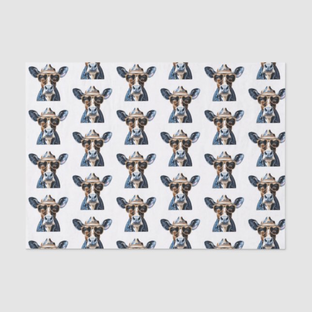 Cool Cowboy Cow Western Humour Design Tissue Paper (Front)