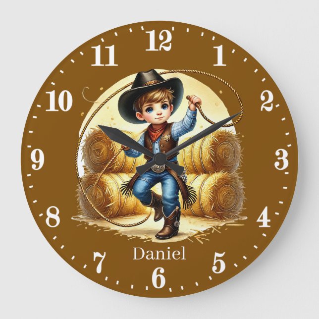 Cool Cowboys add name boys room  Large Clock (Front)