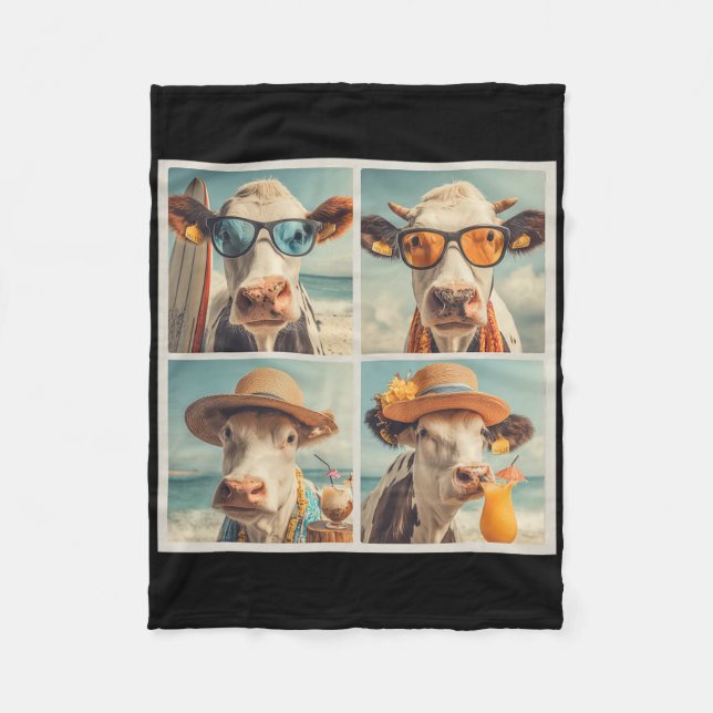 Cool Cows With Sungles Beach Cow Animals Vacation  Fleece Blanket (Front)