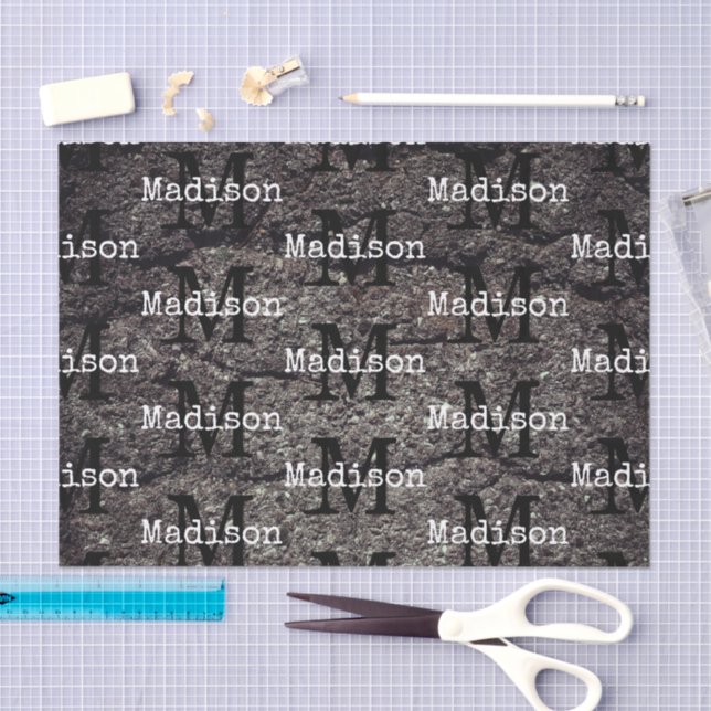 Cool Cracked asphalt road gray lines Monogram Tissue Paper (Craft)