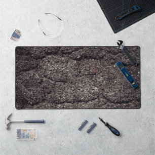 Cool Cracked asphalt road grey lines Desk Mat