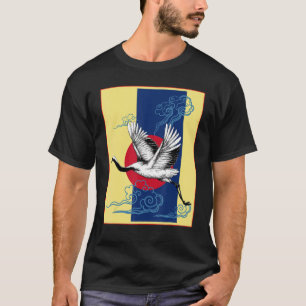 Cool Crane Bird Artwork Dance Of Crane Japanese Re T-Shirt