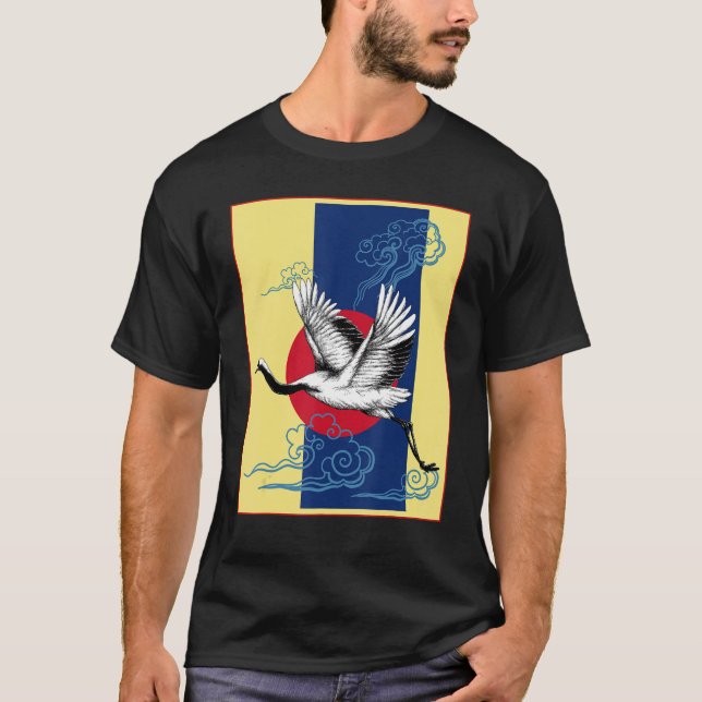 Cool Crane Bird Artwork Dance Of Crane Japanese Re T-Shirt (Front)