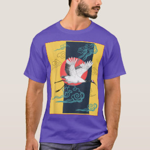 Cool Crane Bird Artwork, Dance of Cranes Japanese  T-Shirt