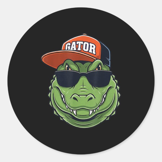 Cool Crocodile Animal Gator Graphic With Cap And S Classic Round Sticker (Front)